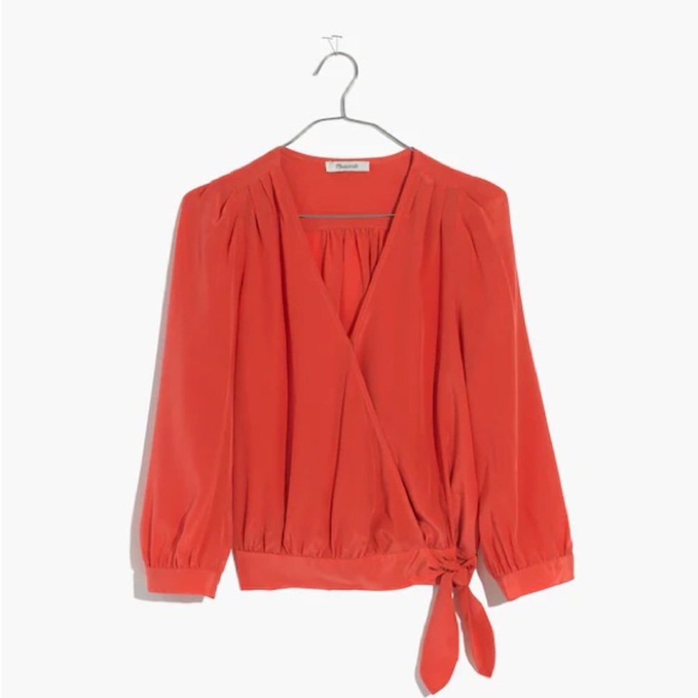 Madewell Silk Coral Wrap Top